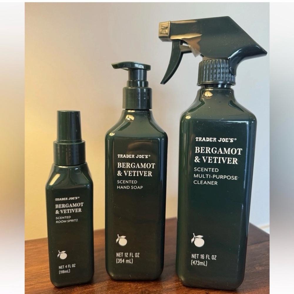 NEW Trader Joe’s BERGAMOT & VETIVER Room Spritz Hand Soap Multi Purpose Cleaner